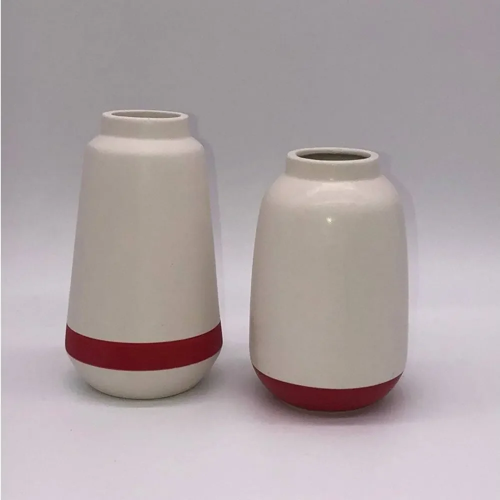 2 Target Bullseye White With Red Band Ceramic Vase Short & Tall Vases Christmas